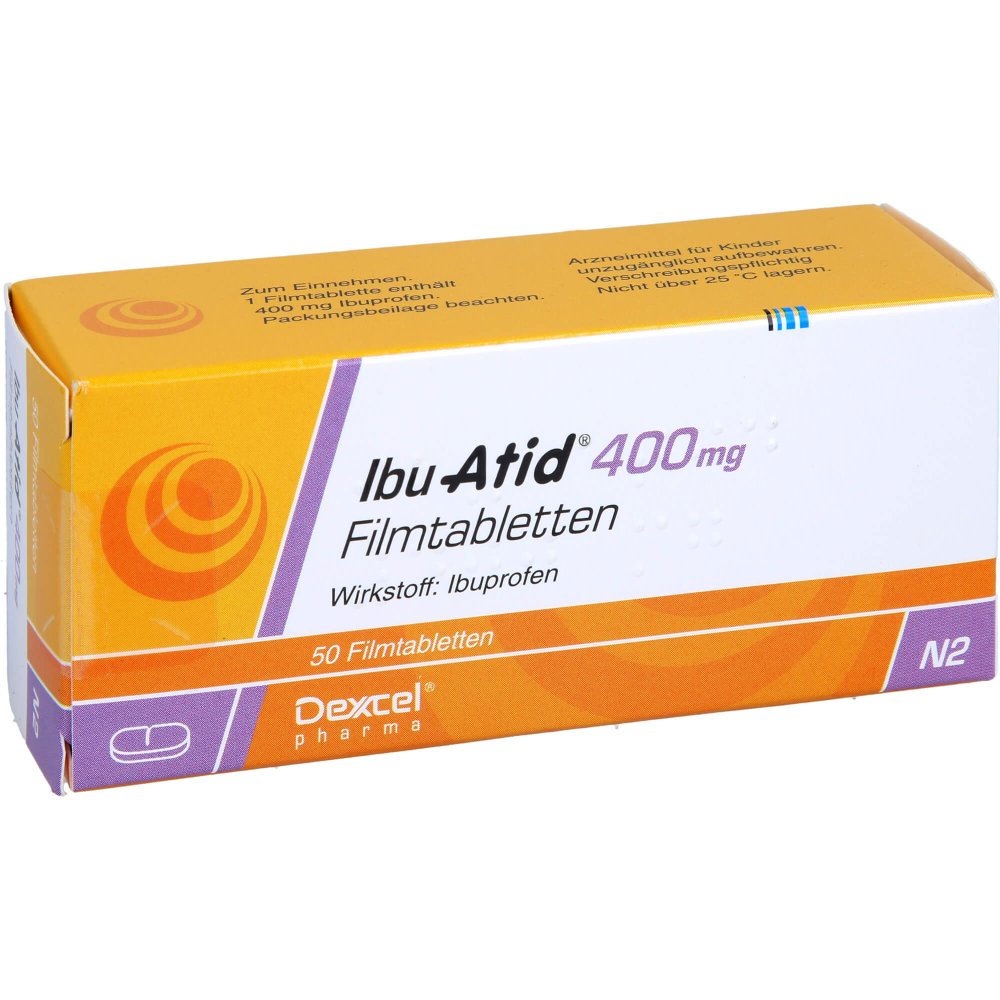 Das Produktfoto zeigt Ibu Atid 400 Mg Filmtabletten (50 stk) PZN 06952486