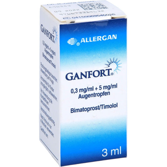 Das Produktfoto zeigt Ganfort 0,3 Mg/Ml + 5 Mg/Ml Augentropfen (3 ml) PZN 06954002