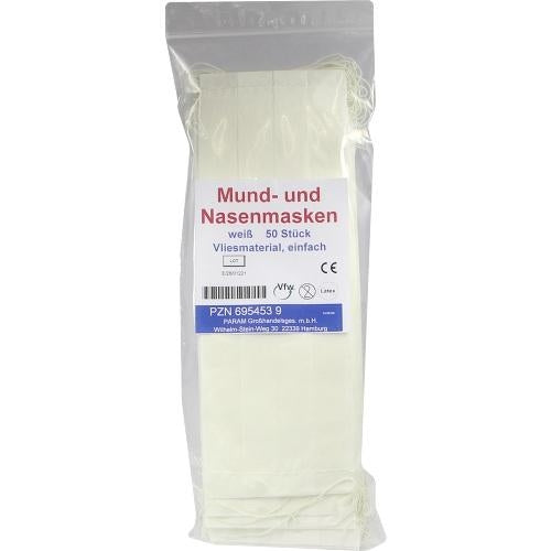 Das Produktfoto zeigt Mund- Und Nasenmaske Weiß (50 stk) PZN 06954539