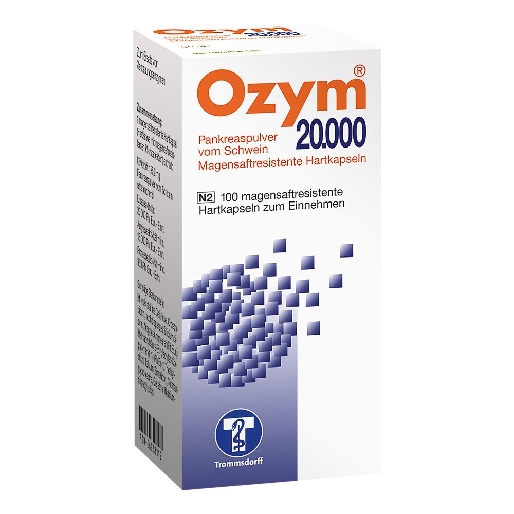 Das Produktfoto zeigt Ozym 20.000 Hartkapseln Magensaftr. (100 stk) PZN 06958112
