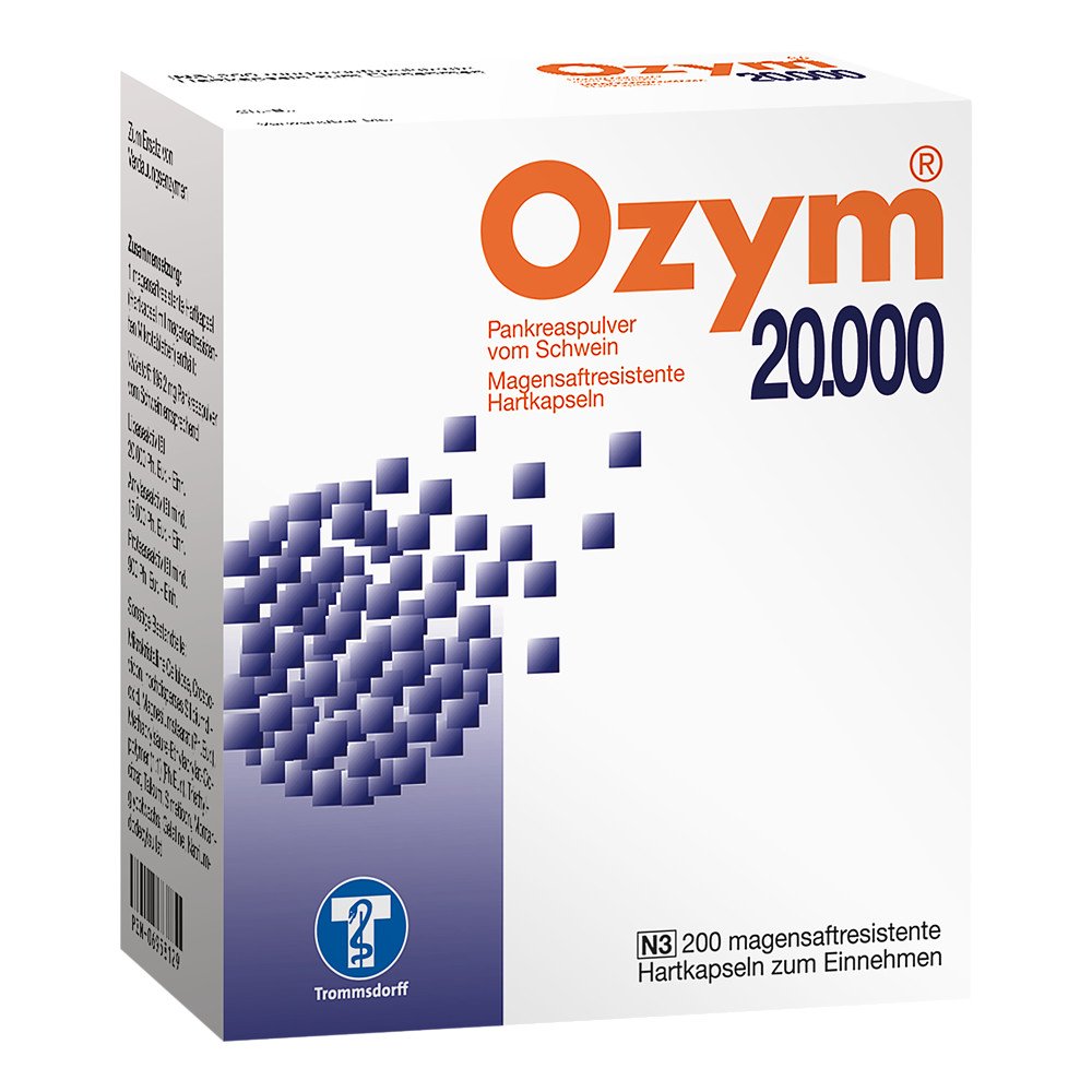 Das Produktfoto zeigt Ozym 20.000 Hartkapseln Magensaftr. (200 stk) PZN 06958129