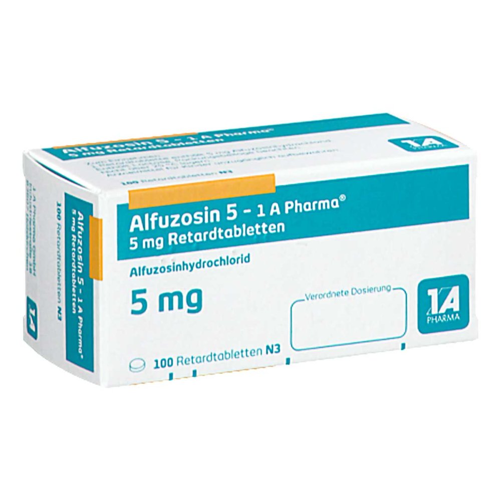 Das Produktfoto zeigt Alfuzosin 5 Mg-1a Pharma Retardtabletten (100 stk) PZN 06963923