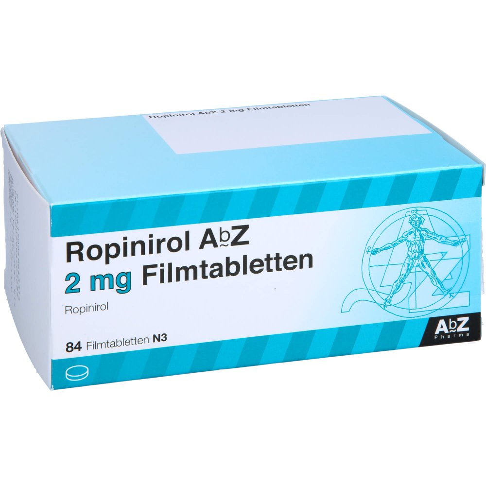 Das Produktfoto zeigt Ropinirol Abz 2 Mg Filmtabletten (84 stk) PZN 06964331