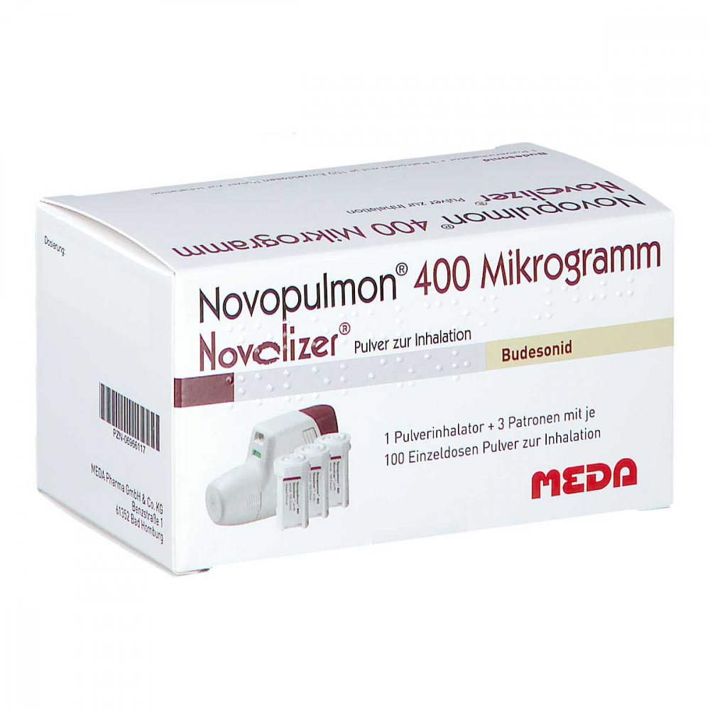 Das Produktfoto zeigt Novopulmon 400 Μg Novolizer Inhal.+Patr.3x100 Ed (3X100 stk) PZN 06966117