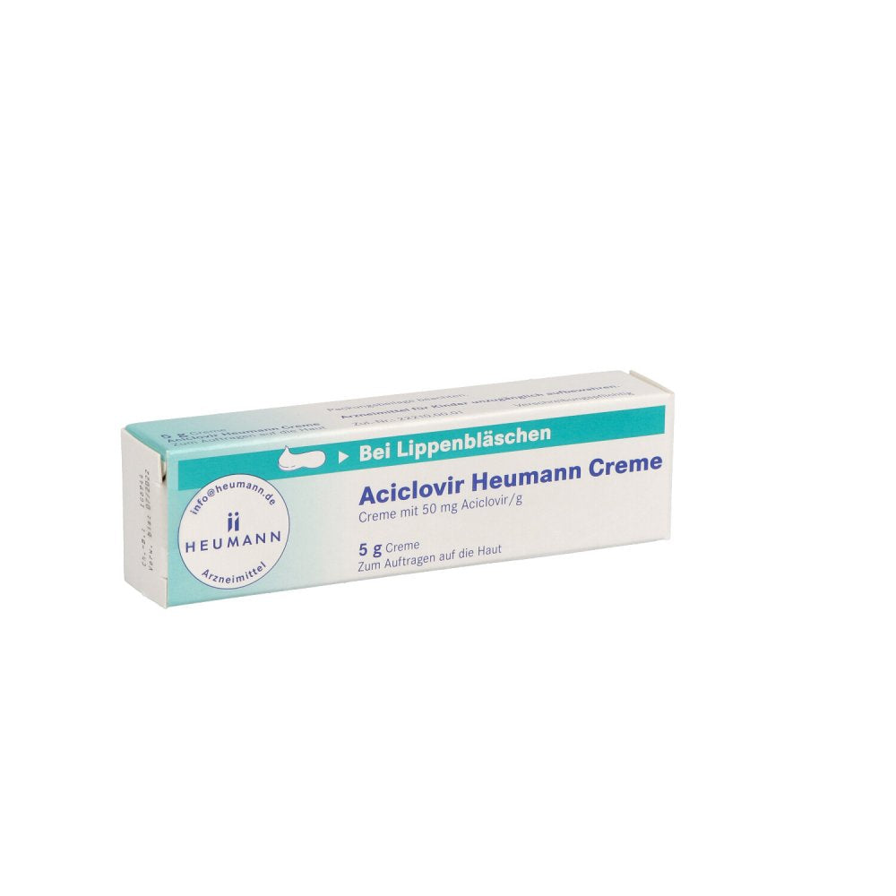 Das Produktfoto zeigt Aciclovir Heumann Creme (5 g) PZN 06977960
