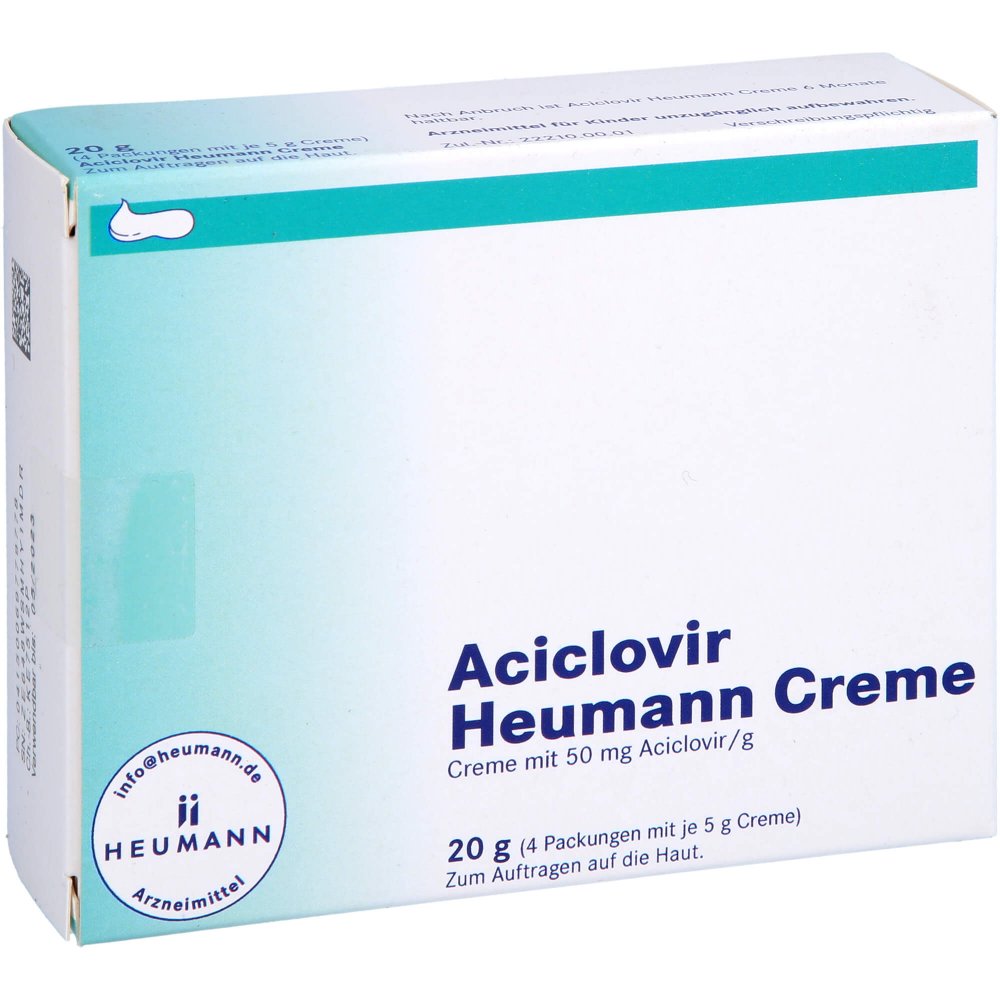 Das Produktfoto zeigt Aciclovir Heumann Creme (20 g) PZN 06977977