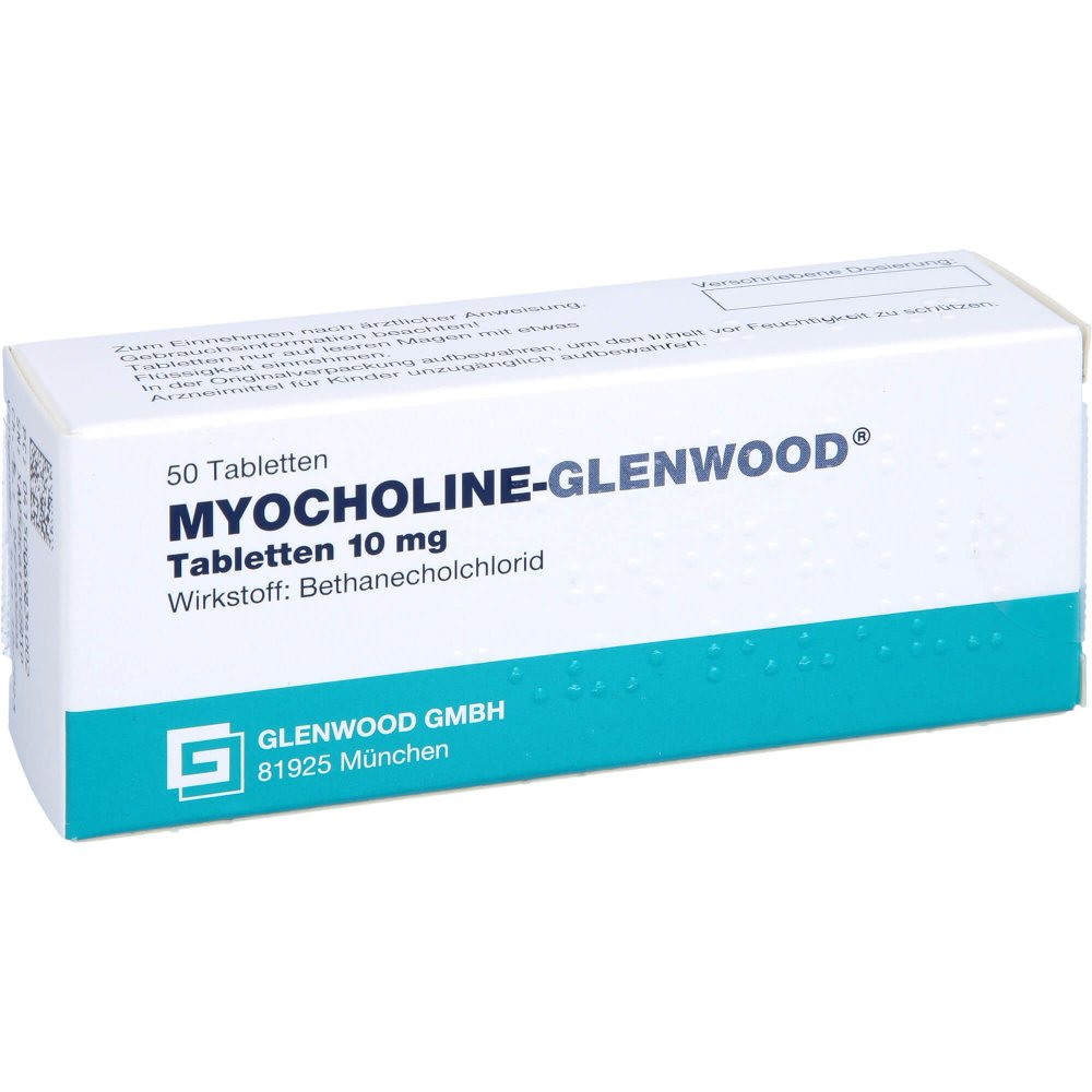 Das Produktfoto zeigt Myocholine Glenwood 10 Mg Tabletten (50 stk) PZN 06983400