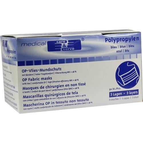 Das Produktfoto zeigt Mundschutz Op Z.Binden M.Nasenbügel Blau (50 stk) PZN 07004716