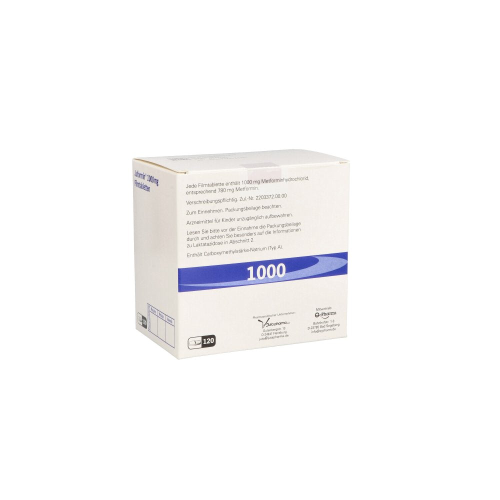 Das Produktfoto zeigt Juformin 1.000 Mg Filmtabletten (120 stk) PZN 07007146