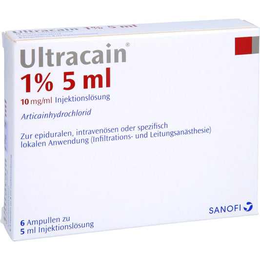 Das Produktfoto zeigt Ultracain 1% Injektionslösung In Einer Ampulle (6X5 ml) PZN 07007442