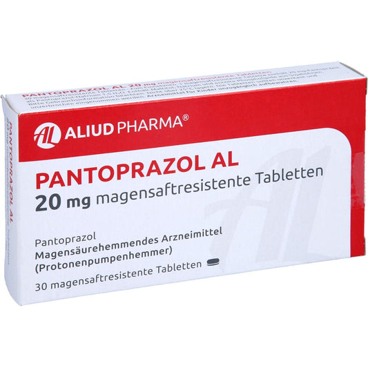 Das Produktfoto zeigt Pantoprazol Al 20 Mg Magensaftresistente Tabletten (30 stk) PZN 07013112