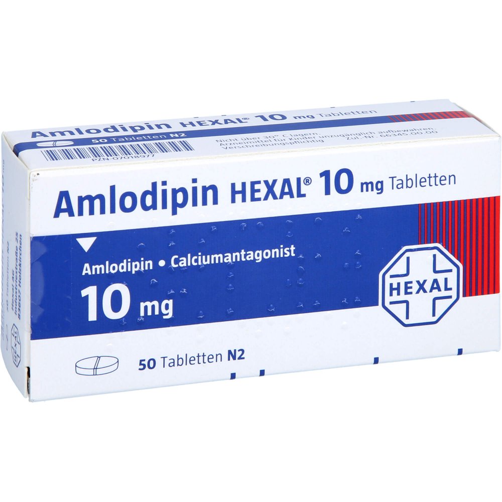 Das Produktfoto zeigt Amlodipin Hexal 10 Mg Tabletten (50 stk) PZN 07018977