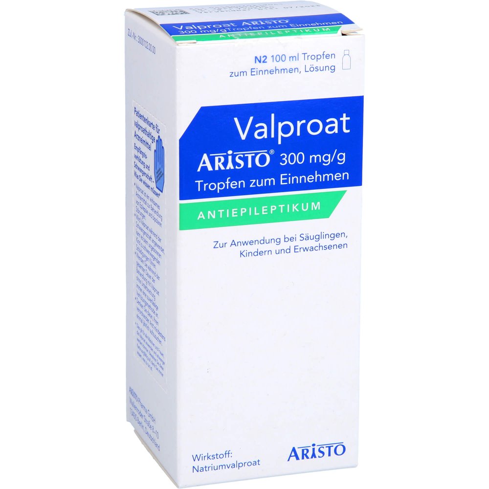 Das Produktfoto zeigt Valproat Aristo 300 Mg/G Tropfen Zum Einnehmen (100 ml) PZN 07021904
