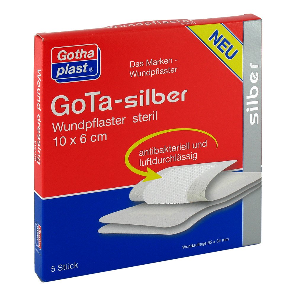 Das Produktfoto zeigt Gota Silber Wundpflaster 6x10 Cm Steril (5 stk) PZN 07023033