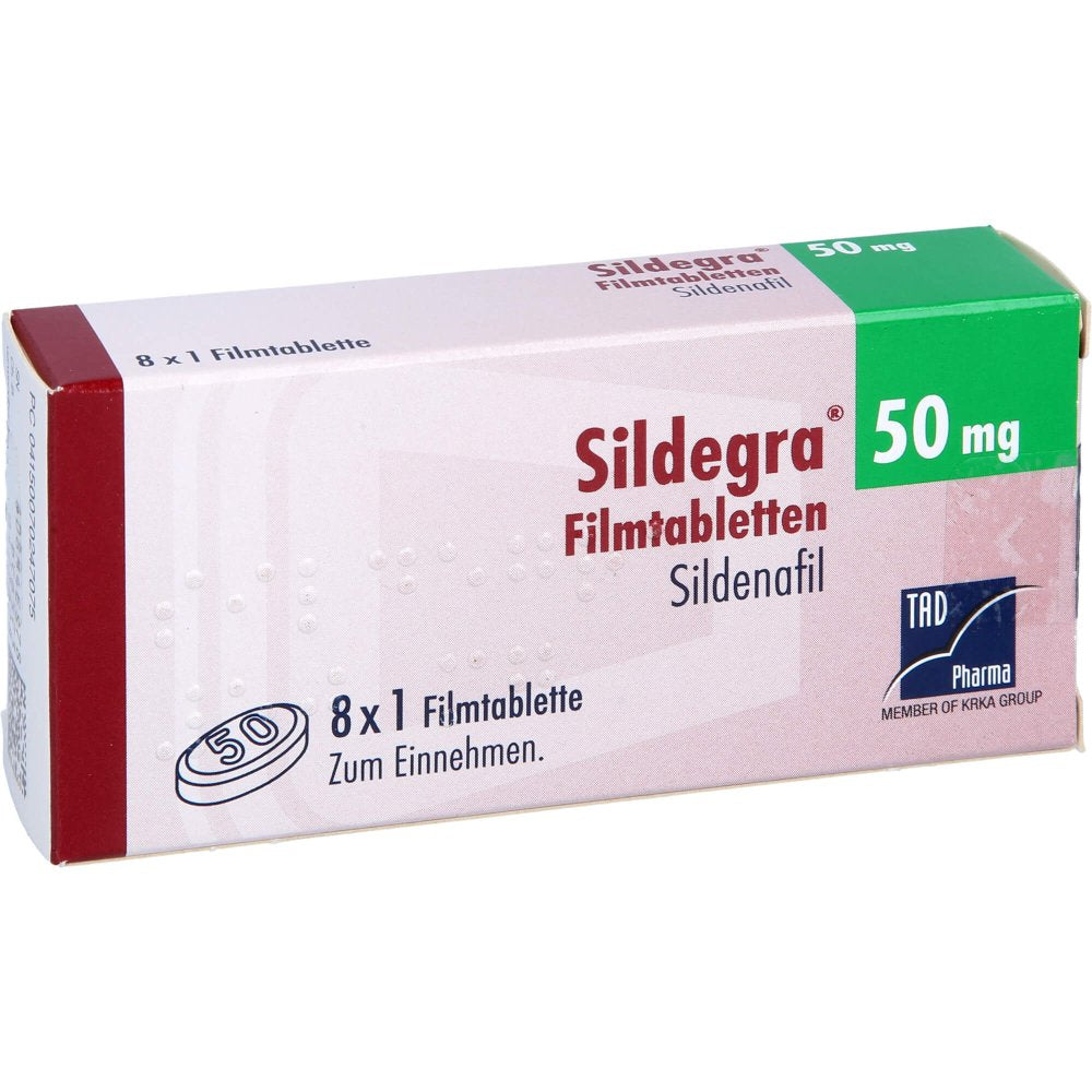 Das Produktfoto zeigt Sildegra 50 Mg Filmtabletten (8 stk) PZN 07024707