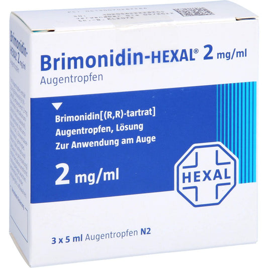 Das Produktfoto zeigt Brimonidin Hexal 2 Mg/Ml Augentropfen (3X5 ml) PZN 07028728