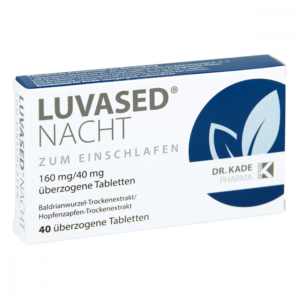 Das Produktfoto zeigt Luvased Nacht Zum Einschlafen Überzogene Tab. (40 stk) PZN 07031624