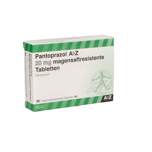 Das Produktfoto zeigt Pantoprazol Abz 20 Mg Magensaftres.Tabletten (30 stk) PZN 07036343