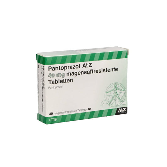 Das Produktfoto zeigt Pantoprazol Abz 40 Mg Magensaftres.Tabletten (30 stk) PZN 07038106