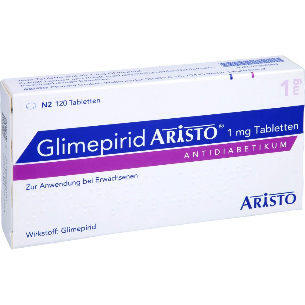 Das Produktfoto zeigt Glimepirid Aristo 1 Mg Tabletten (120 stk) PZN 07052069