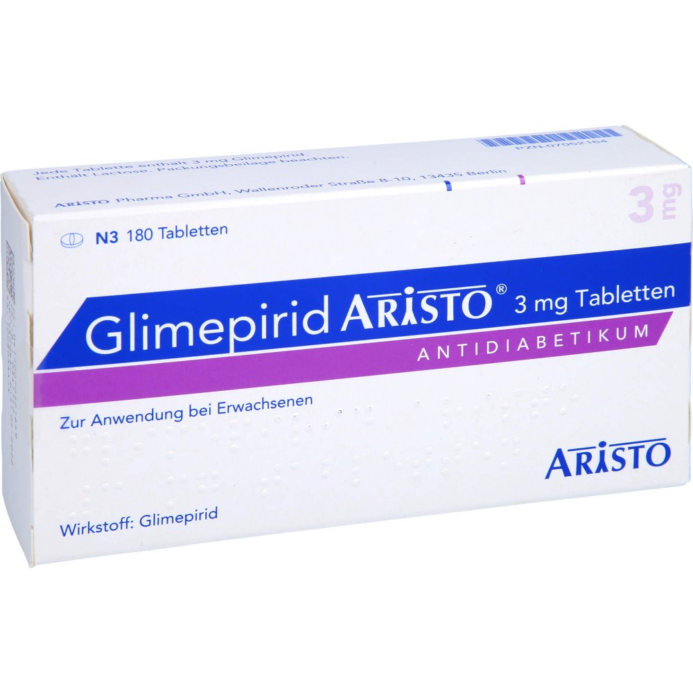 Das Produktfoto zeigt Glimepirid Aristo 3 Mg Tabletten (180 stk) PZN 07052164