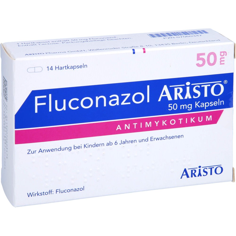 Das Produktfoto zeigt Fluconazol Aristo 50 Mg Kapseln (14 stk) PZN 07060347