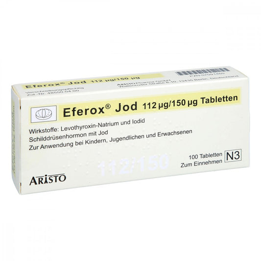 Das Produktfoto zeigt Eferox Jod 112 Μg/150 Μg Tabletten (100 stk) PZN 07091460