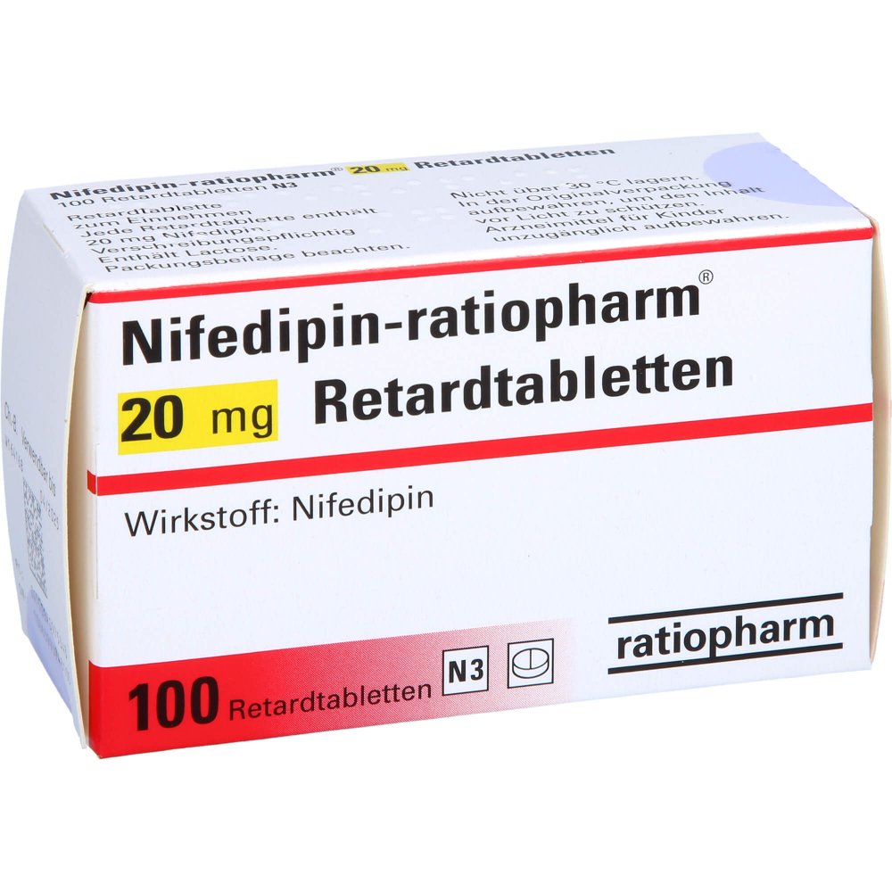 Das Produktfoto zeigt Nifedipin-Ratiopharm 20 Mg Retardtabletten (100 stk) PZN 07097534