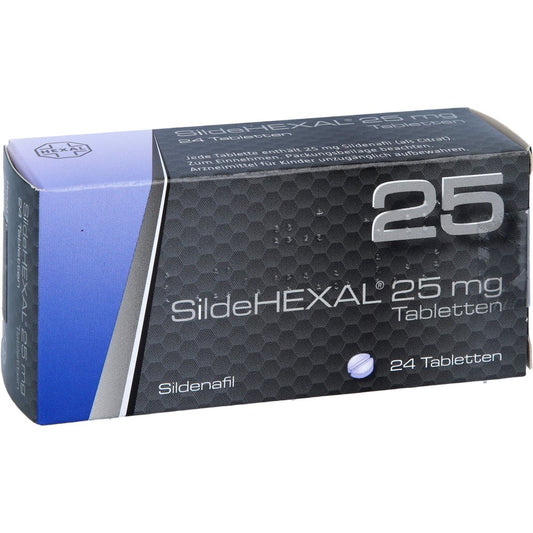 Das Produktfoto zeigt Sildehexal 25 Mg Tabletten (24 stk) PZN 07098545