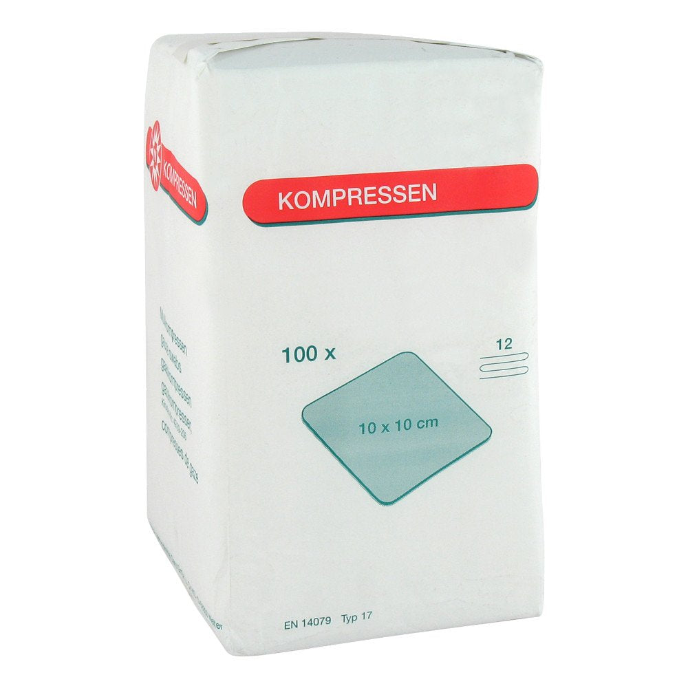 Das Produktfoto zeigt Mullkompressen 10x10 Cm Unsteril 12fach (100 stk) PZN 07099332
