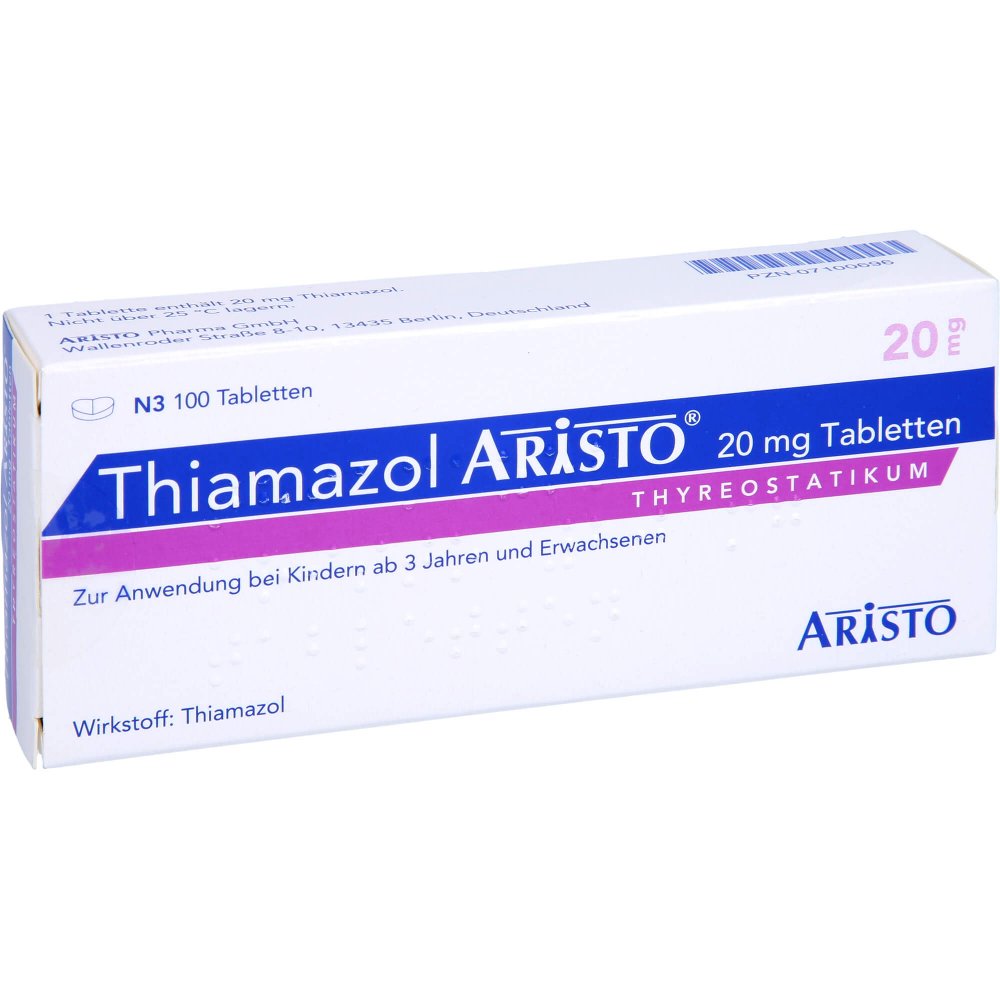 Das Produktfoto zeigt Thiamazol Aristo 20 Mg Tabletten (100 stk) PZN 07100696