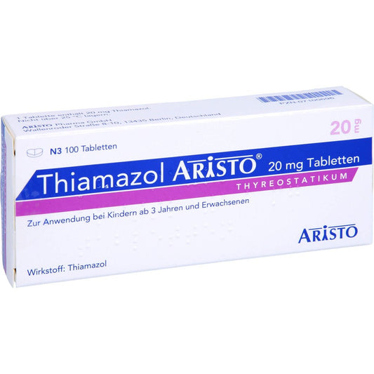 Das Produktfoto zeigt Thiamazol Aristo 20 Mg Tabletten (100 stk) PZN 07100696