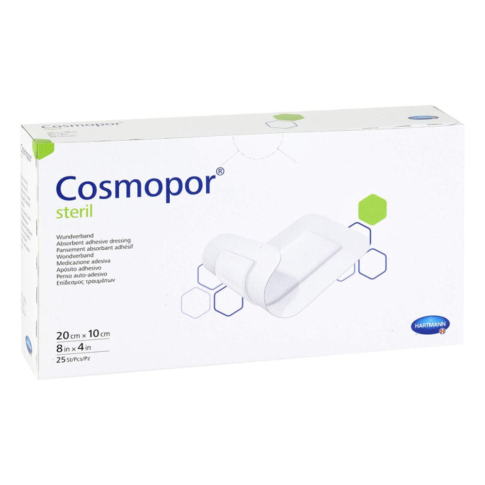 Das Produktfoto zeigt Cosmopor Steril Wundverband 10x20 Cm (25 stk) PZN 07110275