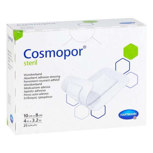 Das Produktfoto zeigt Cosmopor Steril Wundverband 8x10 Cm (25 stk) PZN 07110306