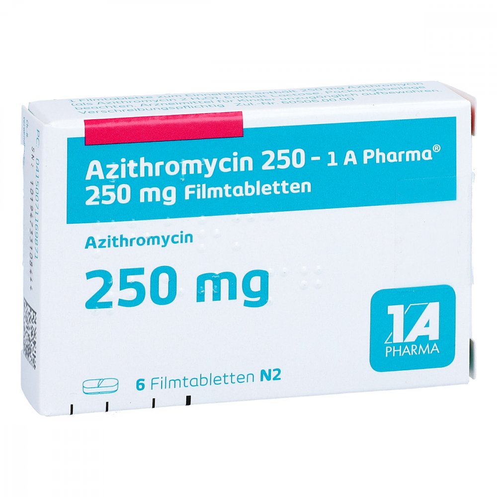 Das Produktfoto zeigt Azithromycin 250-1a Pharma Filmtabletten (6 stk) PZN 07116987