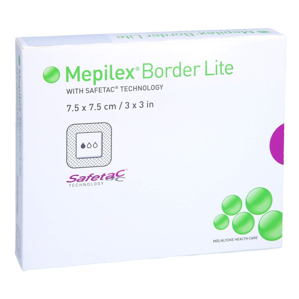Das Produktfoto zeigt Mepilex Border Lite Schaumverb.7,5x7,5 Cm Steril (5 stk) PZN 07126537