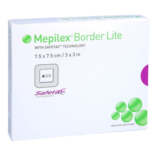 Das Produktfoto zeigt Mepilex Border Lite Schaumverb.7,5x7,5 Cm Steril (5 stk) PZN 07126537