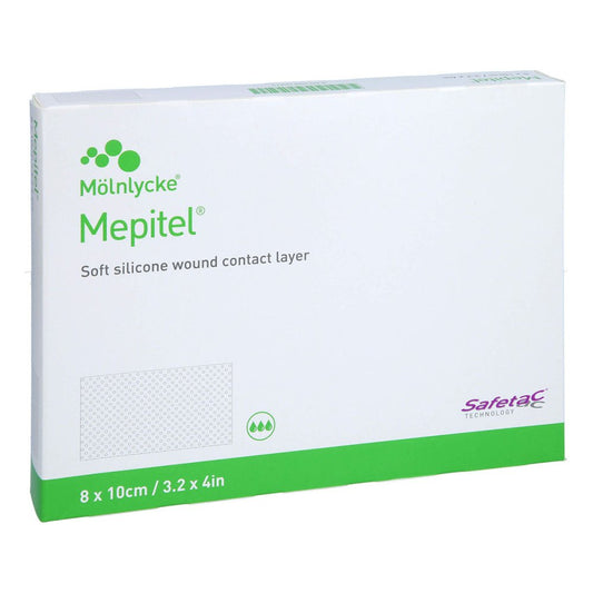 Das Produktfoto zeigt Mepitel Silikon Netzverband 8x10 Cm Steril (5 stk) PZN 07126827