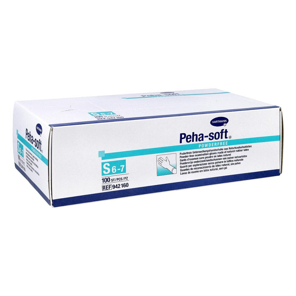 Das Produktfoto zeigt Peha-Soft Latex Unt.Hands.Unsteril Puderfrei S (100 stk) PZN 07126879