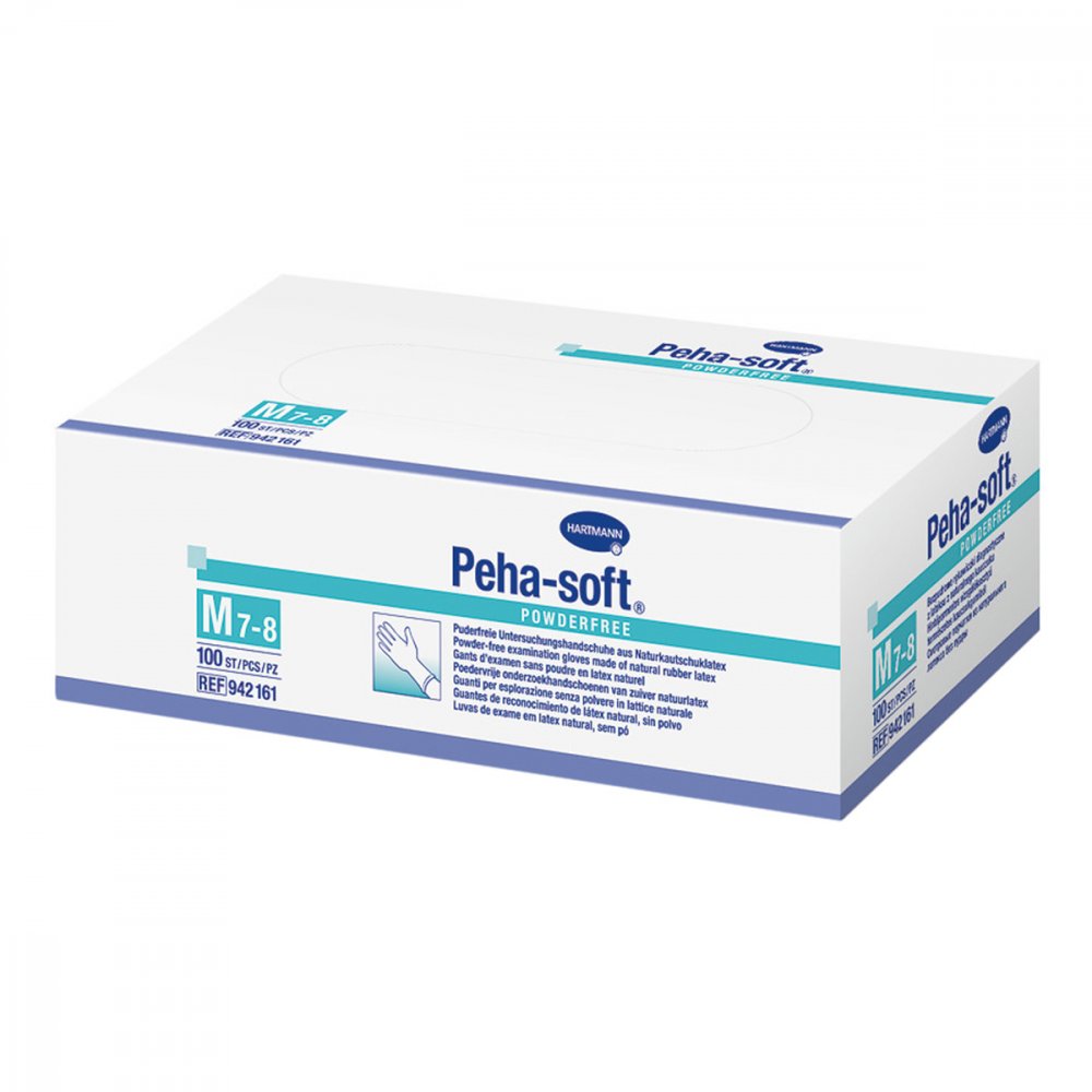 Das Produktfoto zeigt Peha-Soft Latex Unt.Hands.Unsteril Puderfrei M (100 stk) PZN 07126885