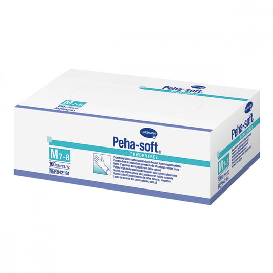 Das Produktfoto zeigt Peha-Soft Latex Unt.Hands.Unsteril Puderfrei M (100 stk) PZN 07126885