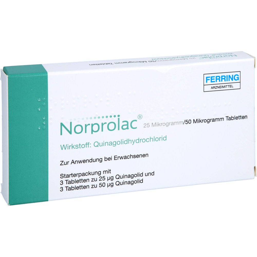 Das Produktfoto zeigt Norprolac 25 Μg/50 Μg Tabl. Starterpackung (2X3 stk) PZN 07129837