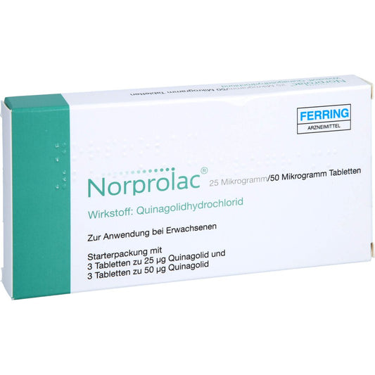 Das Produktfoto zeigt Norprolac 25 Μg/50 Μg Tabl. Starterpackung (2X3 stk) PZN 07129837