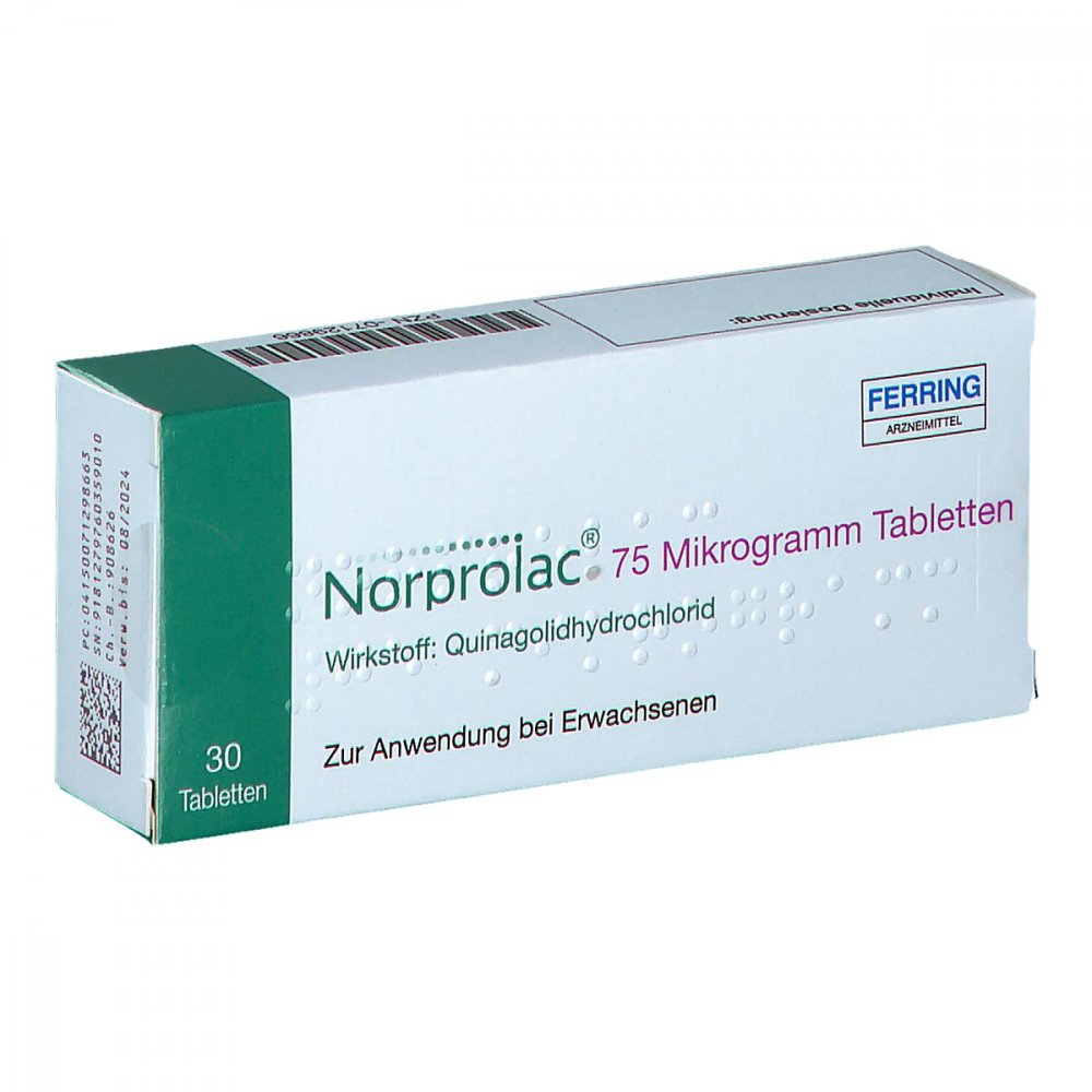 Das Produktfoto zeigt Norprolac 75 Mikrogramm Tabletten (30 stk) PZN 07129866