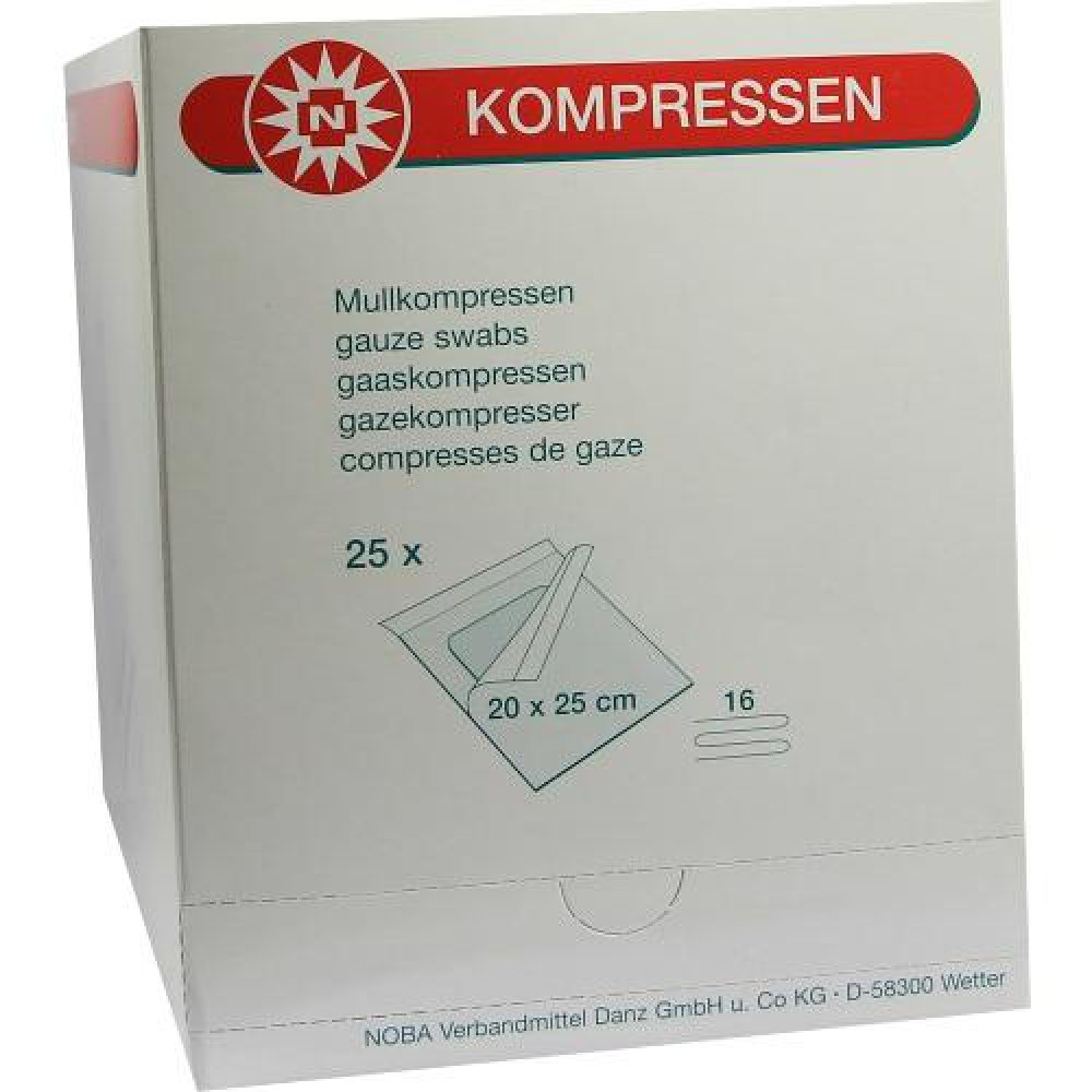 Das Produktfoto zeigt Mullkompressen 20x25 Cm Steril 16fach (25 stk) PZN 07152813