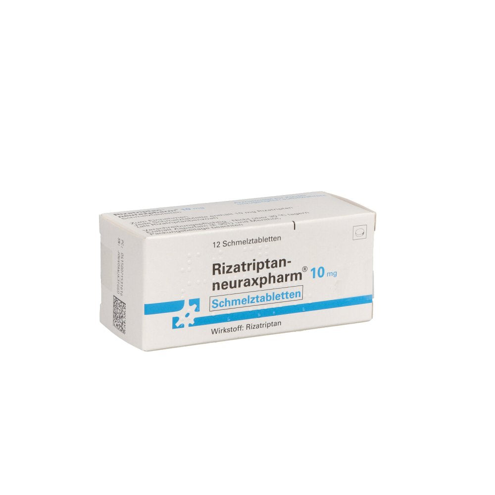 Das Produktfoto zeigt Rizatriptan-Neuraxpharm 10 Mg Schmelztabletten (12 stk) PZN 07153161