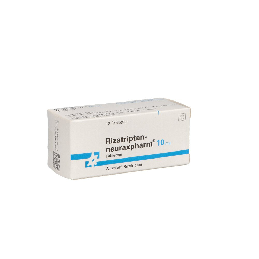 Das Produktfoto zeigt Rizatriptan-Neuraxpharm 10 Mg Tabletten (12 stk) PZN 07156202