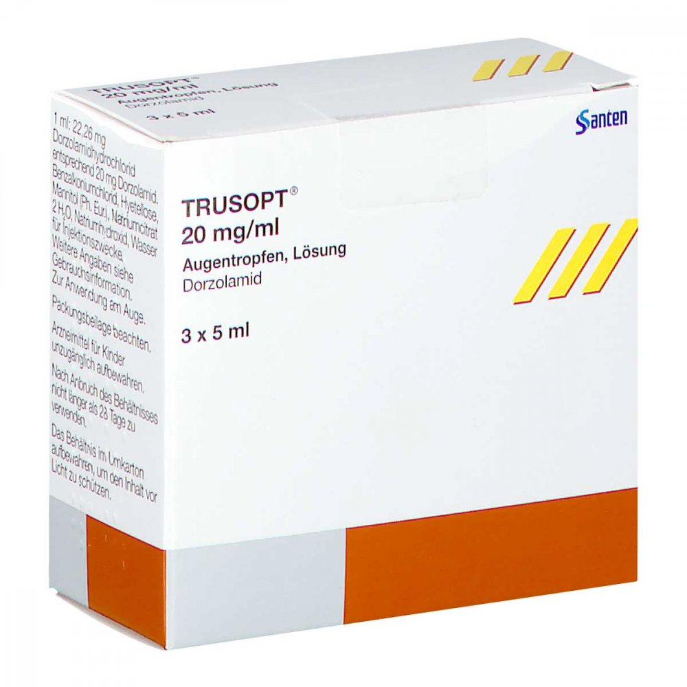 Das Produktfoto zeigt Trusopt 20 Mg/Ml Augentropfen (3X5 ml) PZN 07186309