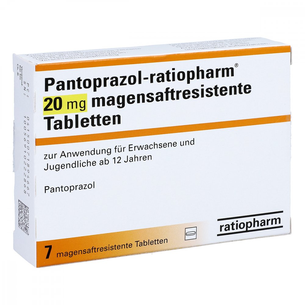 Das Produktfoto zeigt Pantoprazol-Ratiopharm 20 Mg Magensaftr.Tabletten (7 stk) PZN 07189466