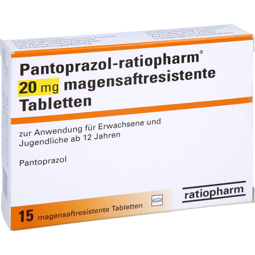 Das Produktfoto zeigt Pantoprazol-Ratiopharm 20 Mg Magensaftr.Tabletten (15 stk) PZN 07189472